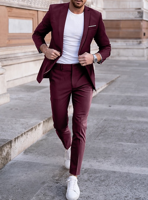 Men's Red Fashion Formal 2 Piece Suit Slim Fit Wedding Party Wear Suit -   Canada
