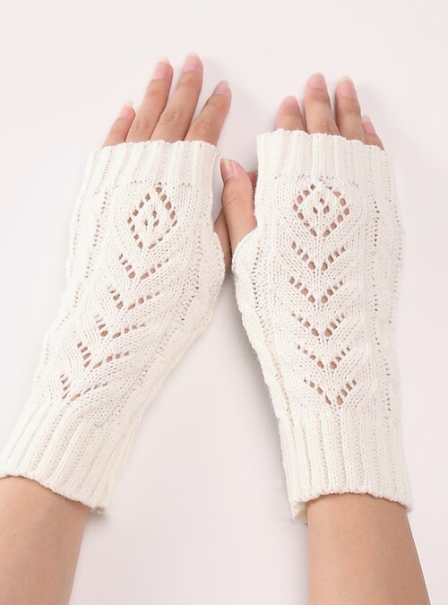 1 paire Gants Femme Hiver Sans Doigts Tricoté