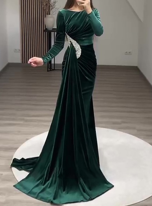 slim fit dress slacks Zapaka Women Dark Green Prom Dress with Appliques Mermaid Lace-Up Back Party Dress, Dark Green / US20W main image 0