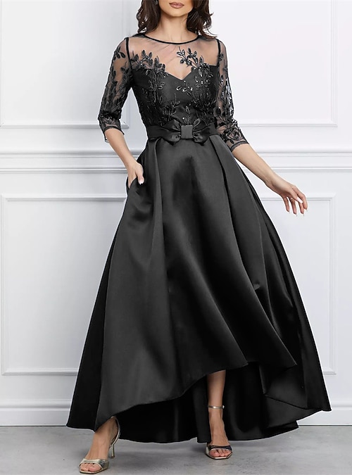 green emerald velvet dress A-line Plus Size Lace Satin 3/4 Sleeve Hi Low Mother of Bride Dress, S main image 1