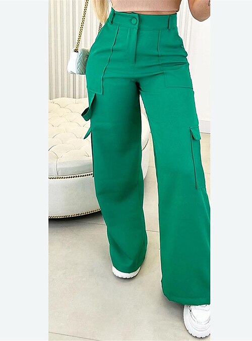 Women's Cargo Pants Wide Leg Pants Trousers Full Length Micro-elastic High  Waist Fashion Streetwear Street Daily Black Green S M Summer Fall 2024 -  $39.99
