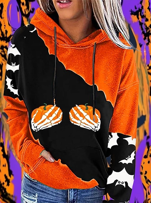 Women s Hoodie Sweatshirt Halloween Sweatshirt Pullover Basic Neon