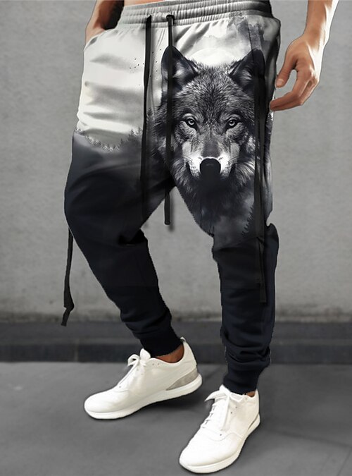 Wolf Vintage Abstract Men's 3D Print Sweatpants Pants Trousers