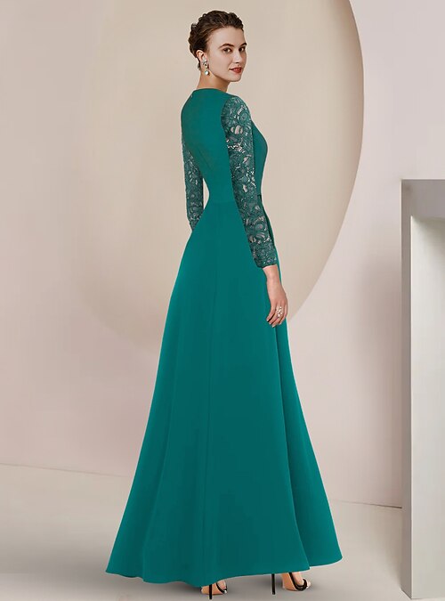 Elegant V-Neck Chiffon Mother of the Bride Pant Suit with Long Sleeves -  Ankle-Length Formal Evening Outfit