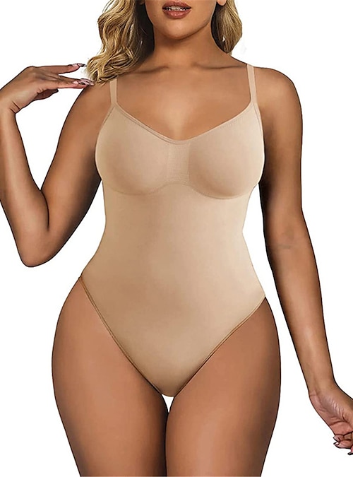 Women's Plus Size Bodysuits Body Shaper Pure Color Fashion Hot Carnival  Party Masquerade Nylon Breathable Straps Sleeveless Backless Summer Spring  Black briefs Skin color briefs 2024 - $17.49