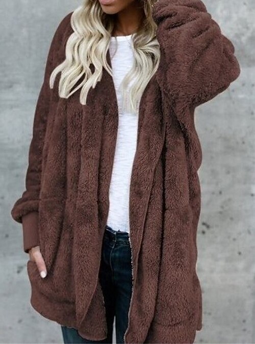 Damen Teddymantel Winter 2025 - Oversized Fleece Jacke Mit Kapuze Und Taschen