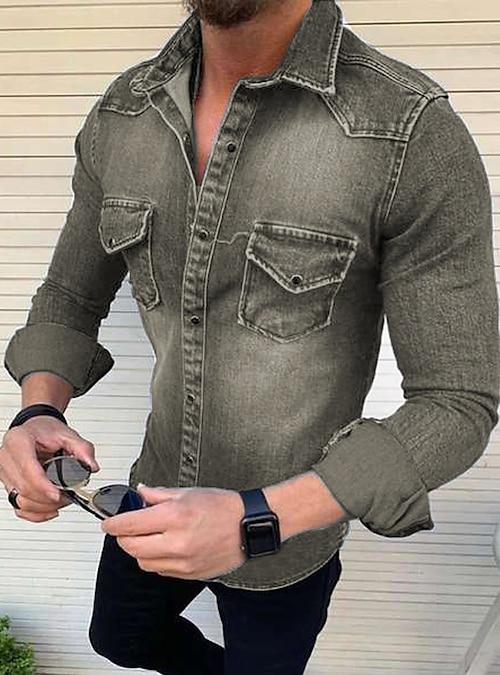 SHIRT casual daily denim shirt early spring fashionable retro refreshing  blue shirt casual chic - Shop Lab Store Men's Shirts - Pinkoi