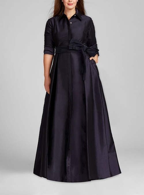 formal dress half shirt Inspire Chic Women's Half Sleeve Solid Pleated Waist Belted Button Down Shirt Dress