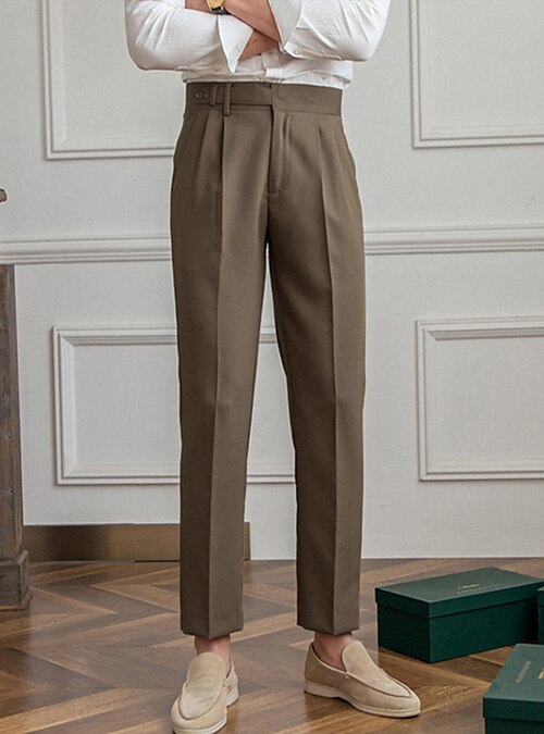 Men's Dress Pants Trousers Suit Pants Gurkha Pants Pleated High