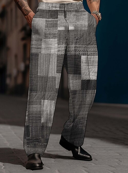  Pants for Men Casual Plaid Printed Trousers High