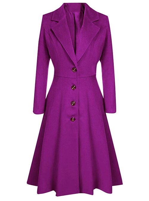 Fall Winter Womens Slim Fit Over Knee Long Wool Blend Jackets Button Coats  Size 