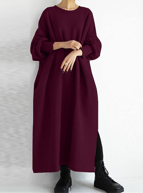 Women's Sweatshirt Dress Casual Dress Long Dress Maxi Dress Active Daily  Outdoor Holiday Vacation Crew Neck Design Pure Color Loose Fit Black Wine  Gray S M L XL XXL 2026 - $31.99