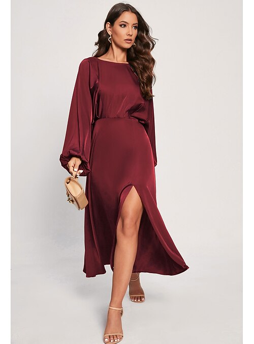 midi burgundy dress casual Warm burgundy midi sweatshirt dress, high collar,cotton fleece dress, long raglan sleeves, with pockets, Winter dress, casual sweatshirt