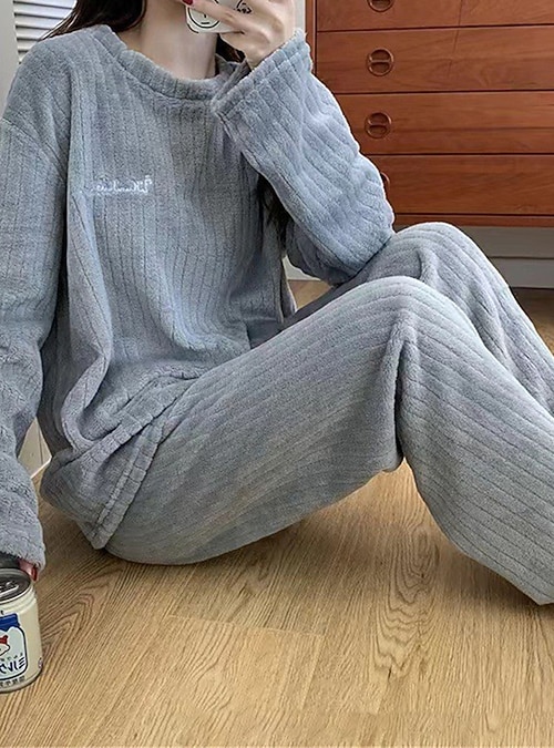 pigiama da donna set lettera peluche casual comfort casa letto