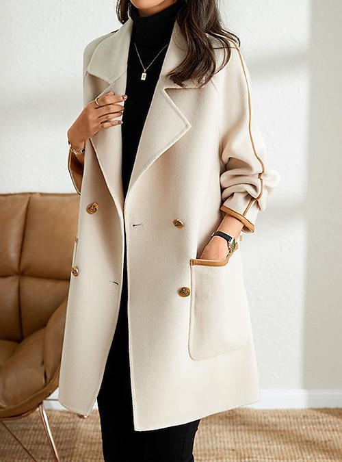 Women's Pea Coat Winter Coat Double Breasted Notched Lapel Trench