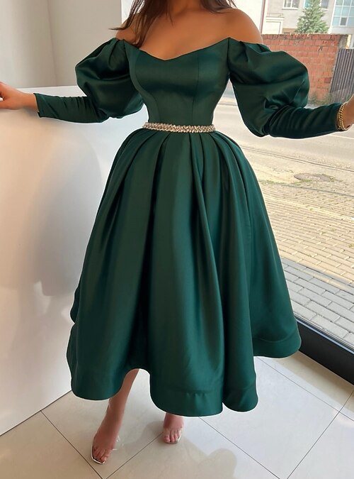 white christmas dresses NumberSea-A-Line Evening Gown Christmas Red Green Dress Formal Black Dress Plus Size Wedding Court Train Half Sleeve V Neck Satin with Sequin Slit main image 0