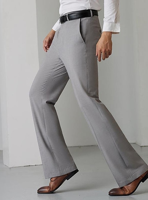 flared dress pants men Hoksml Men's Tailored Flare Solid Color Fashion Zipper Fly Flat Front Suit Trousers with Slant Pockets, Size: XL, Green How to choose the size Men's Trousers Dress Pants Flared