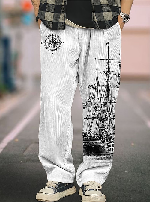 Sailboat Vintage Men's 3D Print Pants Trousers Outdoor Daily Wear