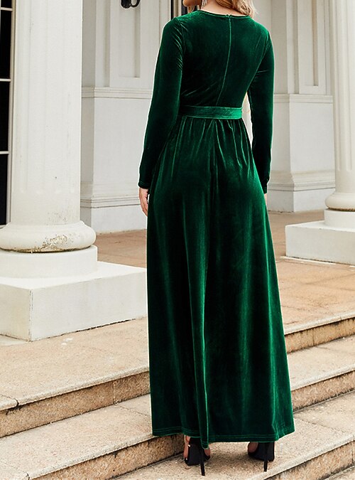 Women's Black Dress Velvet Dress Prom Dress Lace up Crew Neck Long Sleeve Winter  Dress Black Wine Fall Winter 2026 - 29.99