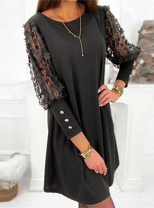 Women's Mini Dress Black Dress Party Dress Cocktail Dress Wedding Guest  Dress Elegant Office Vacation Wedding Guest Loose Fit Plain 3/4 Length  Sleeve Crew Neck Black Pink Summer Spring Fall Winter 2026 - $28.99