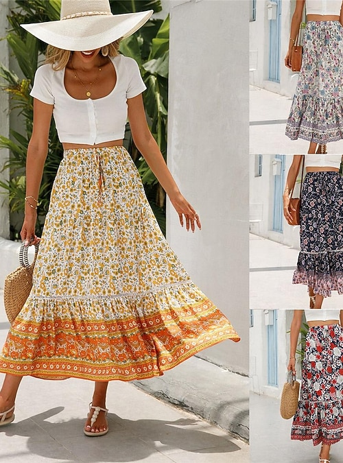 Gathered Skirt Boho Midi Skirt With Pockets Fantaslook Midi