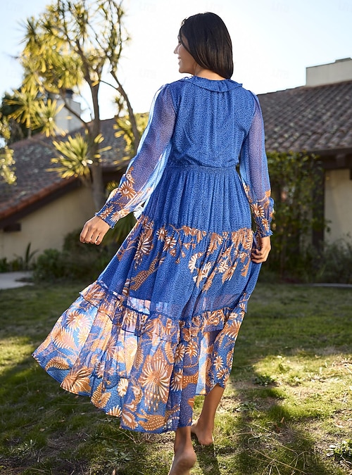 blue dress for baby girl Baltic Born Womens Spell Boho Midi Dress | Blue + Peach Floral