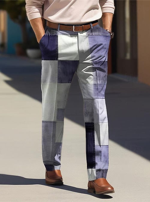 Plaid / Check Business Casual Men's Business 3D Printed Dress Pants Flat Front Straight-Leg Relaxed-fit Polyester Medium Waist Pants Outdoor Street Wear to Work Daily Wear S TO 3XL 2026 - CAD Plaid / Check Business Casual Men's Business 3D Printed Dress Pants Flat Front Straight-Leg Relaxed-fit Polyester Medium Waist Pants Outdoor Street Wear to Work Daily Wear S TO 3XL 2026 - CAD
