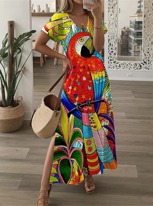 Women s Maxi Dress Casual Dress Sundress Shift Dress Streetwear Hawaiian Maxi Drop Shoulder Vacation Street Holiday Loose Fit Floral Animal Short