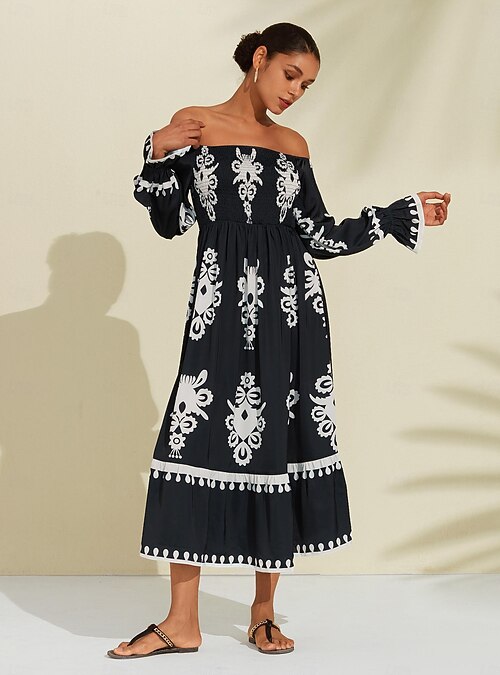 off the shoulder geometric print dress Allure geometric-print off-shoulder Dress | Green