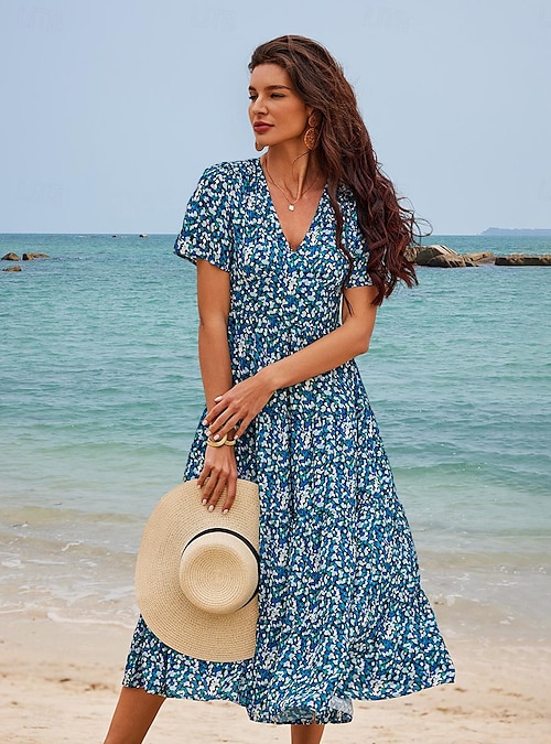 Generic Women's Summer Dresses Casual Square Neck Floral