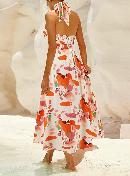 Women's Casual Dress Floral Leaf Backless Print Halter Neck Midi Dress  Casual Boho Daily Vacation Sleeveless Summer 2026 - $48.99