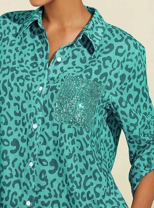 green leopard print shirt dress The Jenica Dress Green Leopard – Peter Kate main image 0