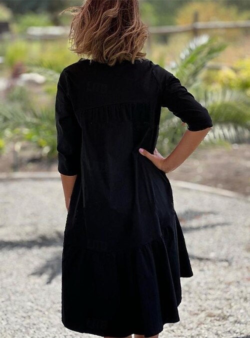 Women's Midi Dress Cotton Blend Shift Dress Cotton Summer Dress Casual  Vacation Loose Fit Plain 3/4 Length Sleeve Split Neck Blue Black Orange  Green Summer Spring 2026 - $26.99