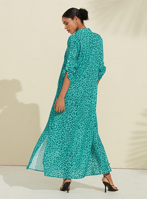 Women's Shirt Dress Print Dress Maxi Dress Green Leopard prints Roll up Sleeves Sequin Summer Shirt Collar Leopard Print S M L 2026 - GBP 111.99 Women's Shirt Dress Print Dress Maxi Dress Green Leopard prints Roll up Sleeves Sequin Summer Shirt Collar Leopard Print S M L 2026 - GBP 111.99
