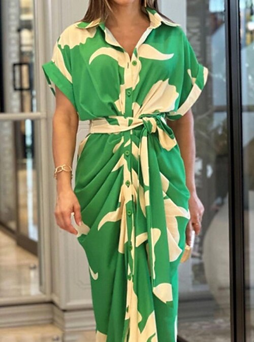 Women's T Shirt Dress Summer Dress Print Dress Floral Leaf Ruched Button Shirt Collar Long Dress Maxi Dress Elegant Fashion Work Daily Short Sleeve Regular Fit Yellow Pink Red Summer Spring S M L Women's T Shirt Dress Summer Dress Print Dress Floral Leaf Ruched Button Shirt Collar Long Dress Maxi Dress Elegant Fashion Work Daily Short Sleeve Regular Fit Yellow Pink Red Summer Spring S M L