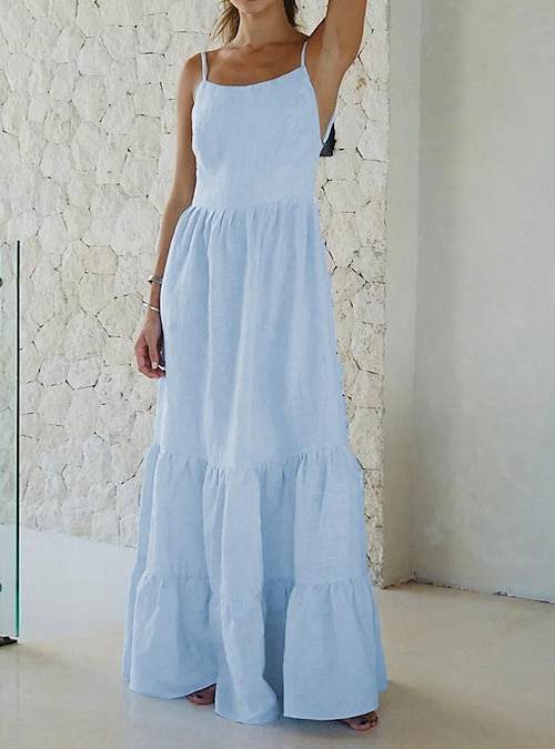 Women's Maxi Dress White Dress Graduation Dress Cotton Linen Dress Strap Dress Basic Modern Daily Weekend Regular Fit Plain Sleeveless Spaghetti Strap White Light Green Navy Blue Blue Summer Spring 2026 - Women's Maxi Dress White Dress Graduation Dress Cotton Linen Dress Strap Dress Basic Modern Daily Weekend Regular Fit Plain Sleeveless Spaghetti Strap White Light Green Navy Blue Blue Summer Spring 2026 -