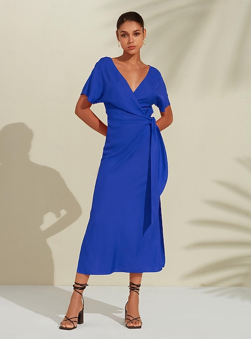 linen wrap dress nz Wrap Dress Linen - Wrap Dress Women - Wrap Dress Ankle Length - Linen Dress - Blue Summer Dress
