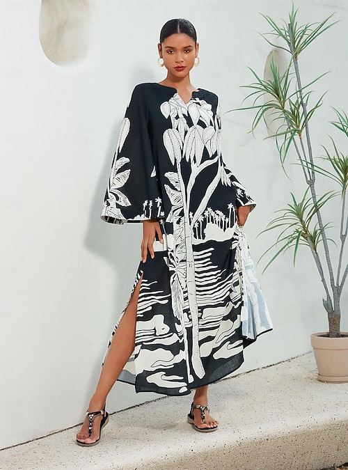 chinese dress ladies YUNZSXJY Women's Summer Dress Printed Holiday Beach Dress Colorful Long  Sleeve Maxi Dress Casual Vacation Dress at Amazon Women's Clothing store