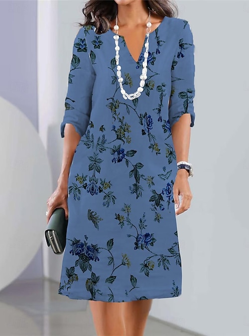 Women's Mini Dress Mini Dress Petite Dress T Shirt Dress Tee Dress Shift Dress Summer Dress Active Fashion Streetwear Outdoor Vacation Work Regular Fit Floral Half Sleeve Split Neck White Navy Blue