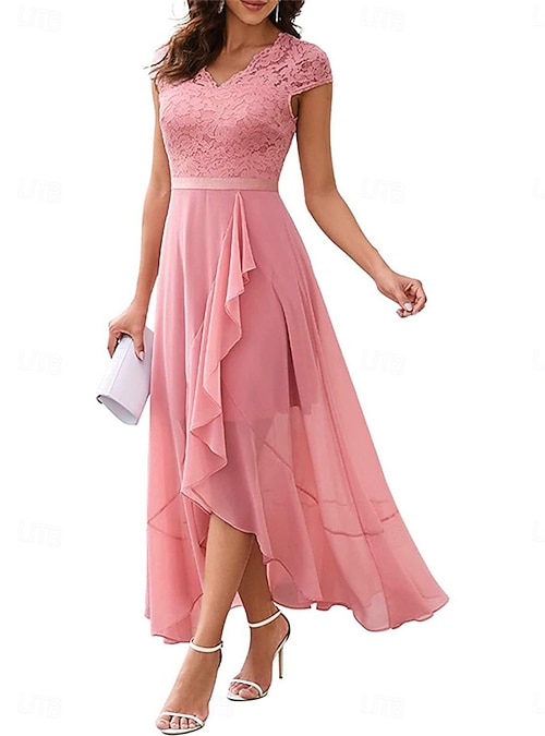 pink red dress wedding guest Leely Women Convertible Pink Red Floral Long Beach Wedding Guest Dress with Slit One Shoulder Backless Garden Party Dress