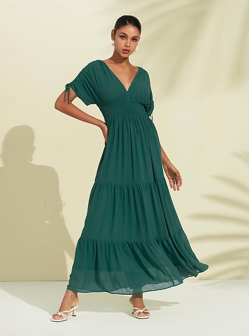 Robe Verte En Lin Motif Floral Taille 40 Made In Italy - Dos élastique, Sans Manches - Occasion Très Bon état