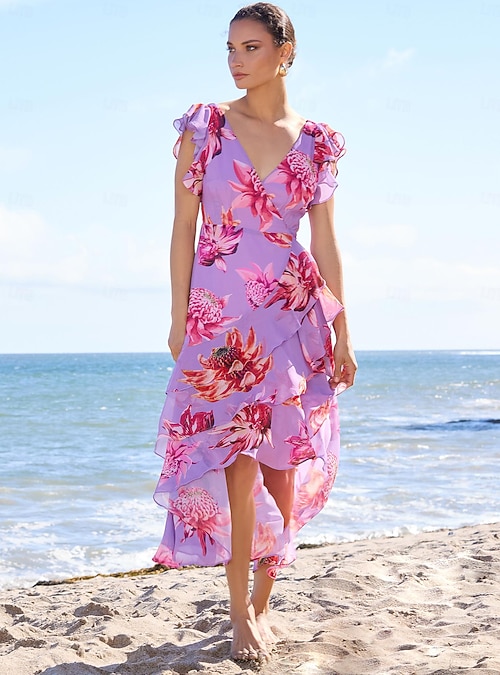 cross front chiffon dress Chiffon Floral Cross Front Ruffle Sundress Midi Dress 2026