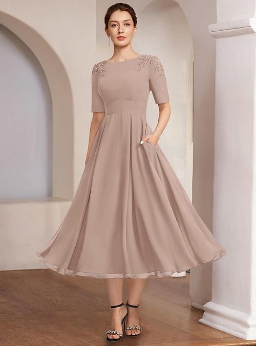 DRESSTELLS Abito Da Cocktail Elegante Per Donna Con Scollo A V E Doppia Manica A Campana, Abito Formale Per Ospiti Di Nozze E Cerimonie, Tessuto Misto Nylon