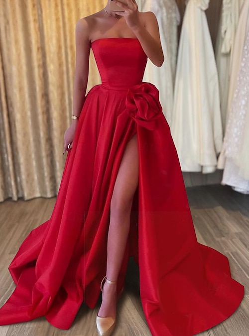 A-Line Floor Length Prom Dresses Evening Gown Ball Gown Formal Dress  Elegant Sleeveless Strapless Carnival Formal Satin with Appliques 2026 - NZ  $263.69