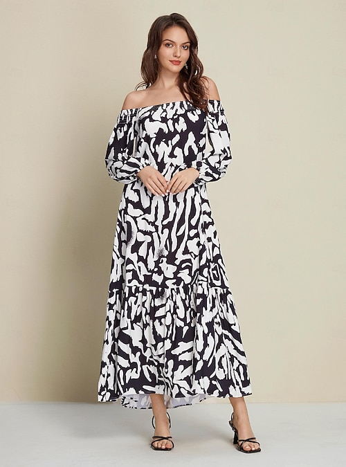 chinese dress ladies Graffiti Print Belted Maxi Dress by Malbusaat