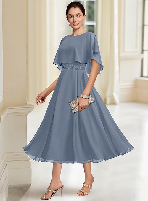 slim fit dress slacks Tea-Length Wedding-Guest Dress: Ladivine 7499 Gold / 4 main image 0