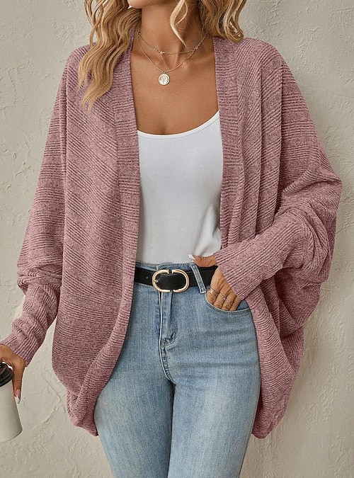Cardigan Donna A Manica Lunga Aperto - Maglia Lavorata, Primaverile, Casual, Facile Da Abbinare