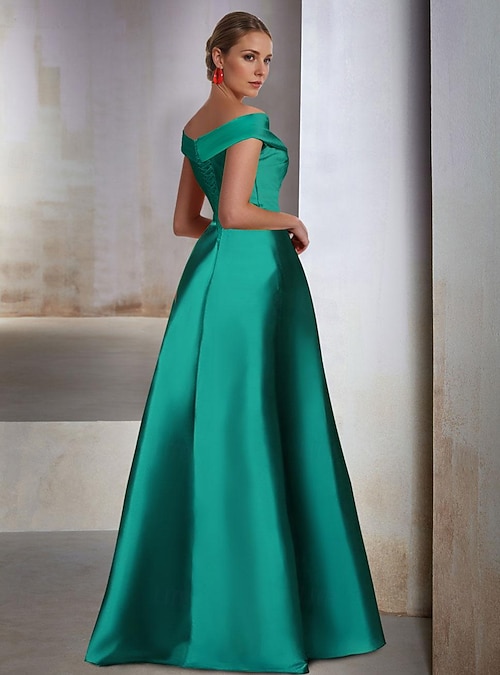 A-Line Evening Gown Elegant Dress Wedding Guest Black Tie Floor Length  Sleeveless Off Shoulder Pocket Satin with Slit 2026 - $155.99