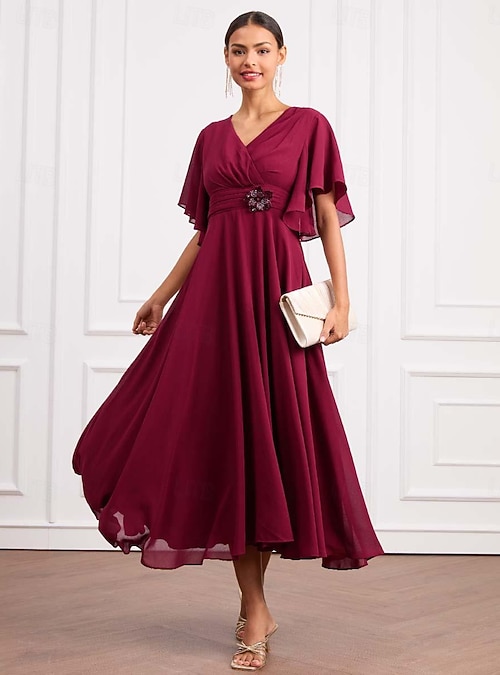 cocktail hour red wrap dress Gamivast Dresses for Women Wrap V-Neck Short Sleeve Midi Dress Ruched Waist A-Line Flowy Dress with Pockets for Wedding Guest Cocktail Party Pink S
