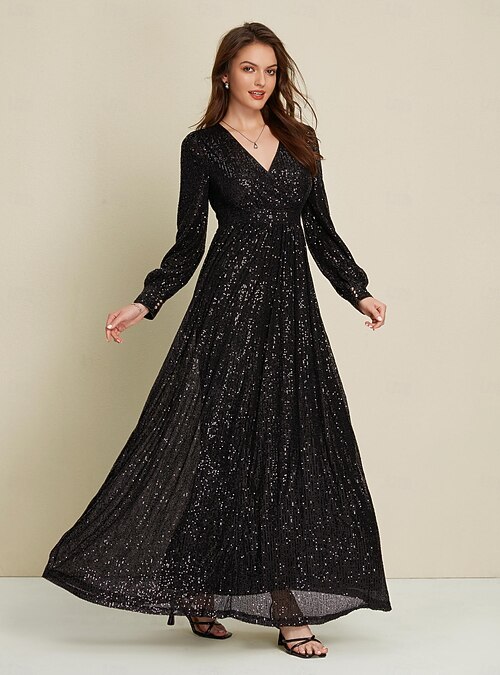 chinese dress ladies Black Long Sleeves Maxi Dress With Slit main image 1